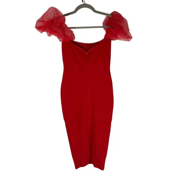 Nookie Eleganza Midi Dress Statement Evening Cocktail Puff Sleeve Party Formal M - Picture 6 of 12